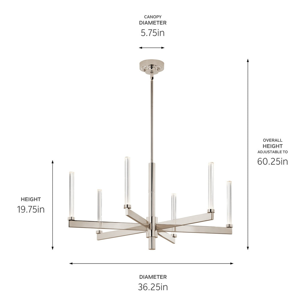 KICHLER 52667PN Sycara 36.25 Inch 6 Light Led Chandelier With Faceted Crystal In Polished Nickel