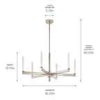 KICHLER 52667PN Sycara 36.25 Inch 6 Light Led Chandelier With Faceted Crystal In Polished Nickel