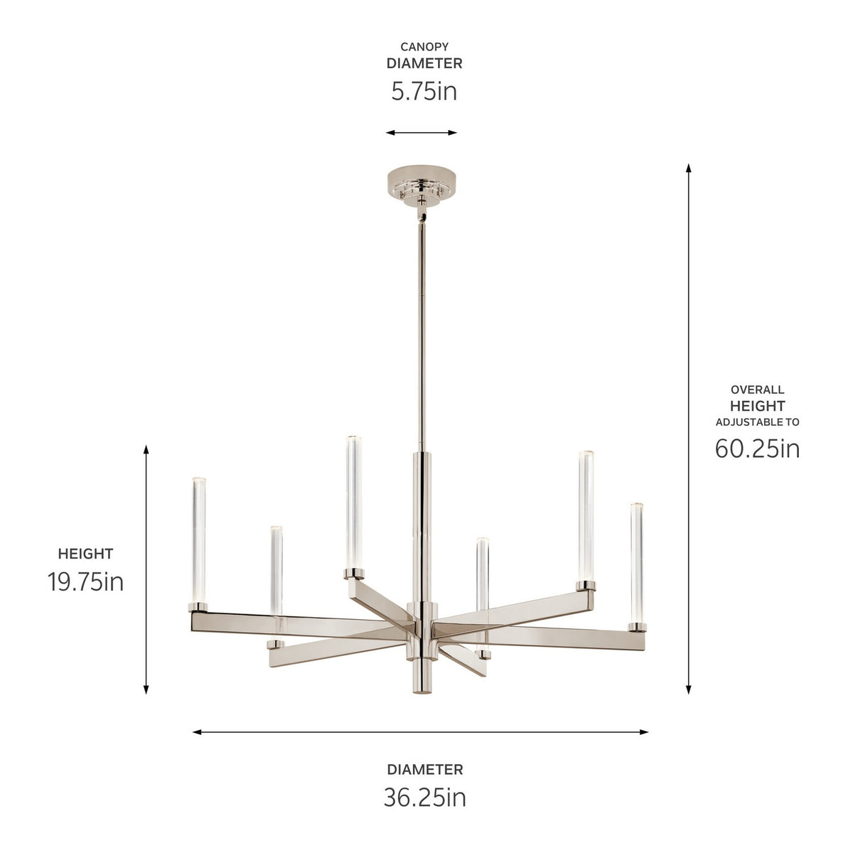 KICHLER 52667PN Sycara 36.25 Inch 6 Light Led Chandelier With Faceted Crystal In Polished Nickel
