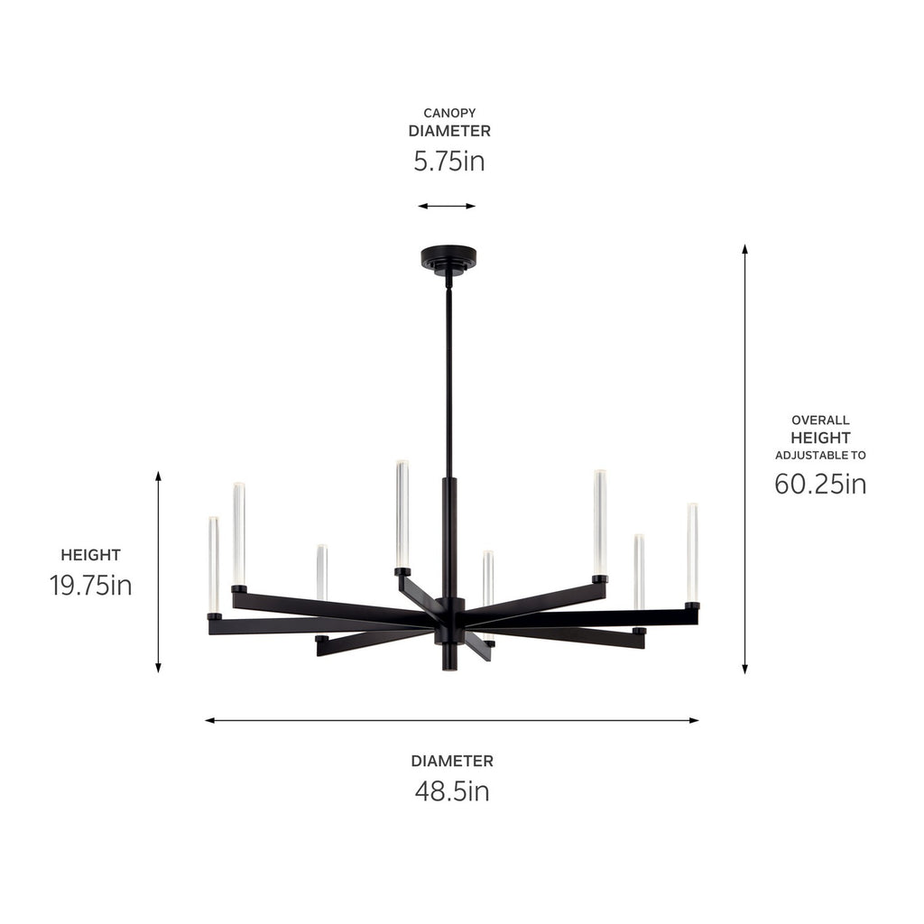 KICHLER 52668BK Sycara 48.5 Inch 8 Light Led Chandelier With Faceted Crystal In Black