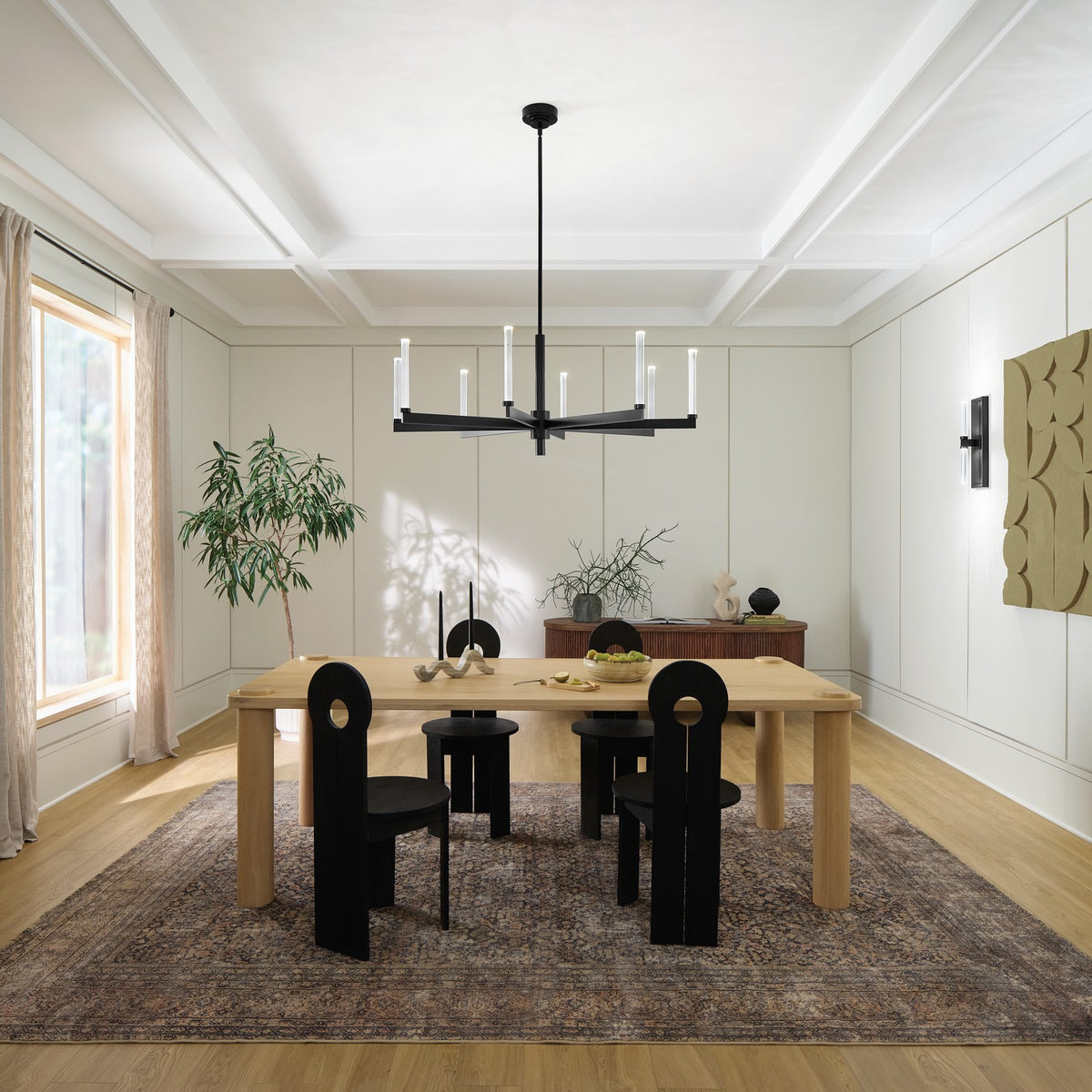 KICHLER 52668BK Sycara 48.5 Inch 8 Light Led Chandelier With Faceted Crystal In Black