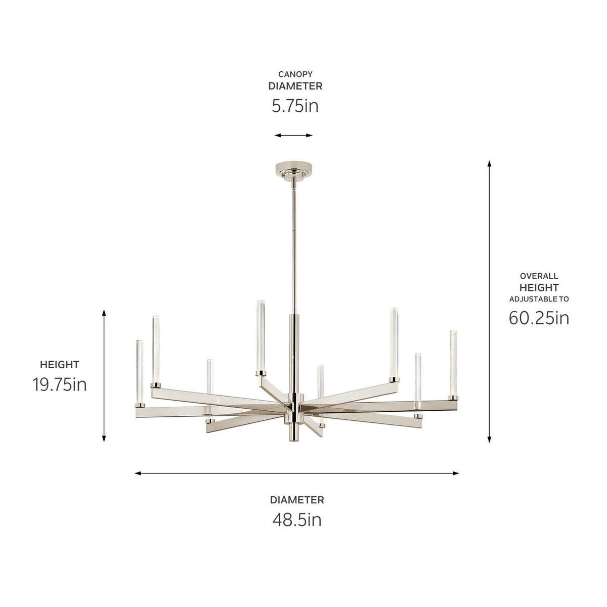 KICHLER 52668PN Sycara 48.5 Inch 8 Light Led Chandelier With Faceted Crystal In Polished Nickel