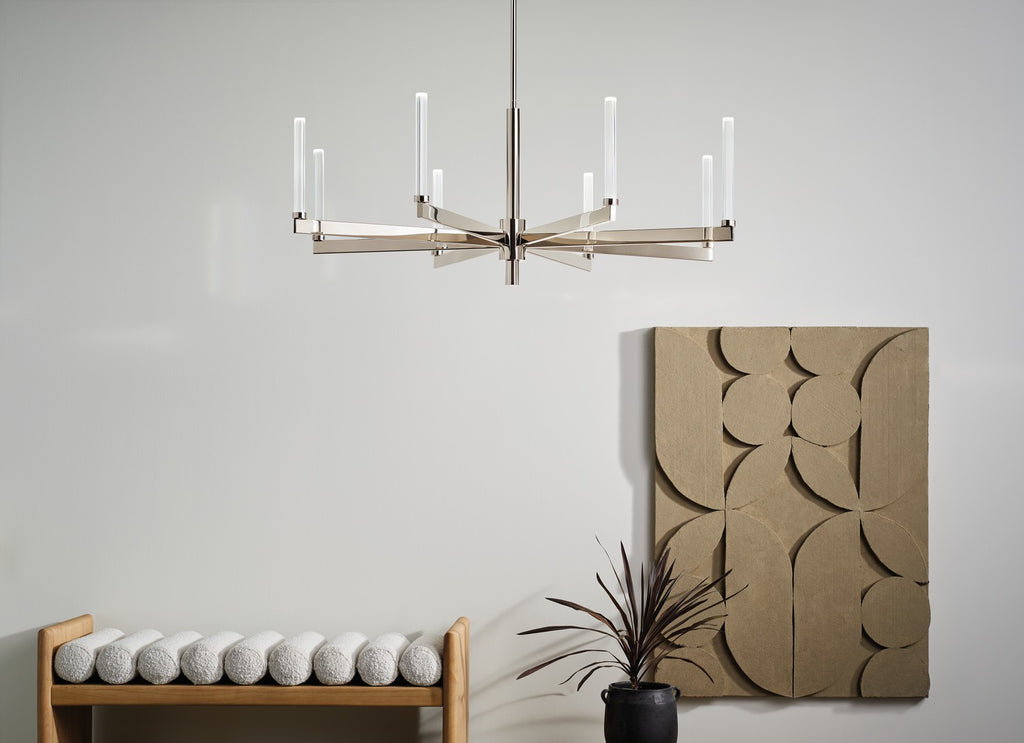 KICHLER 52668PN Sycara 48.5 Inch 8 Light Led Chandelier With Faceted Crystal In Polished Nickel