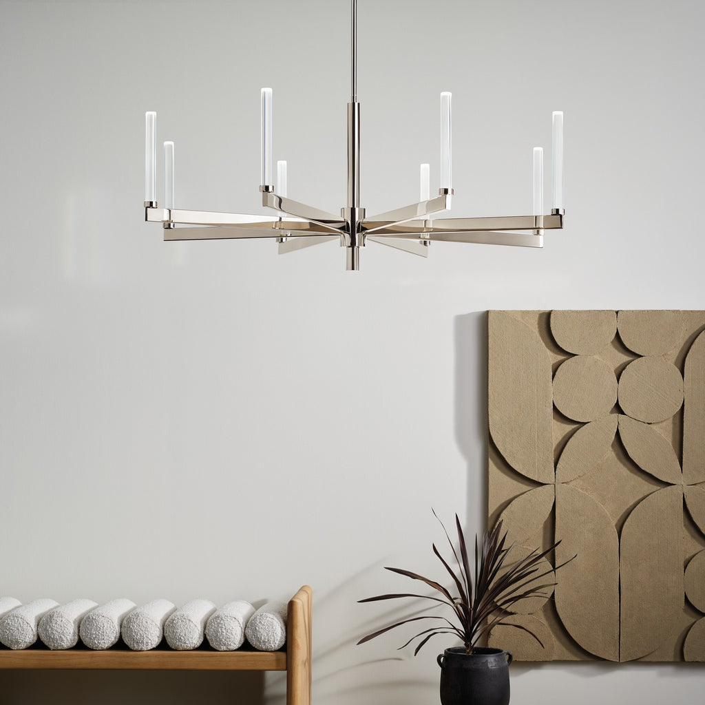 KICHLER 52668PN Sycara 48.5 Inch 8 Light Led Chandelier With Faceted Crystal In Polished Nickel