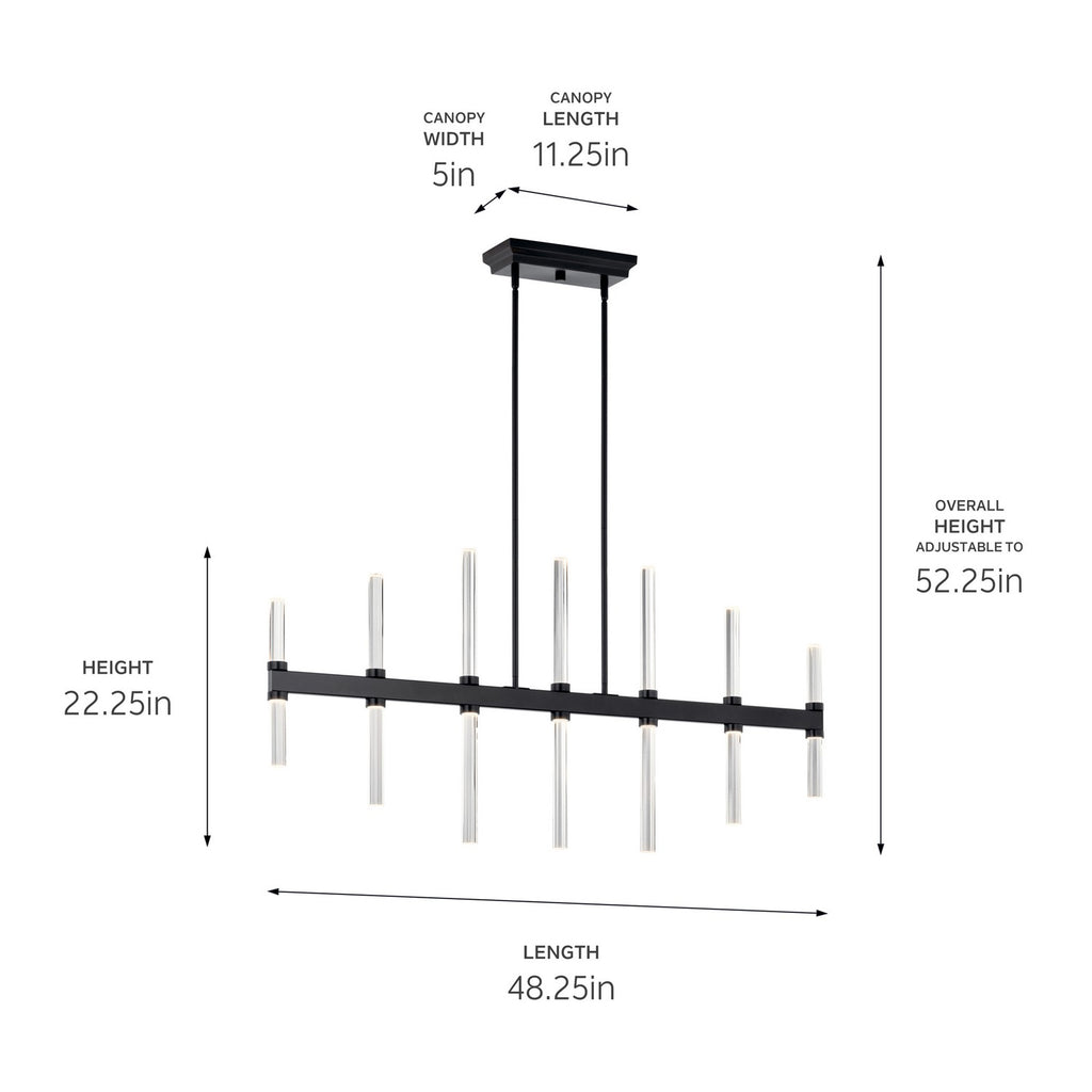 KICHLER 52670BK Sycara 48.25 Inch 14 Light Led Linear Chandelier With Faceted Crystal In Black