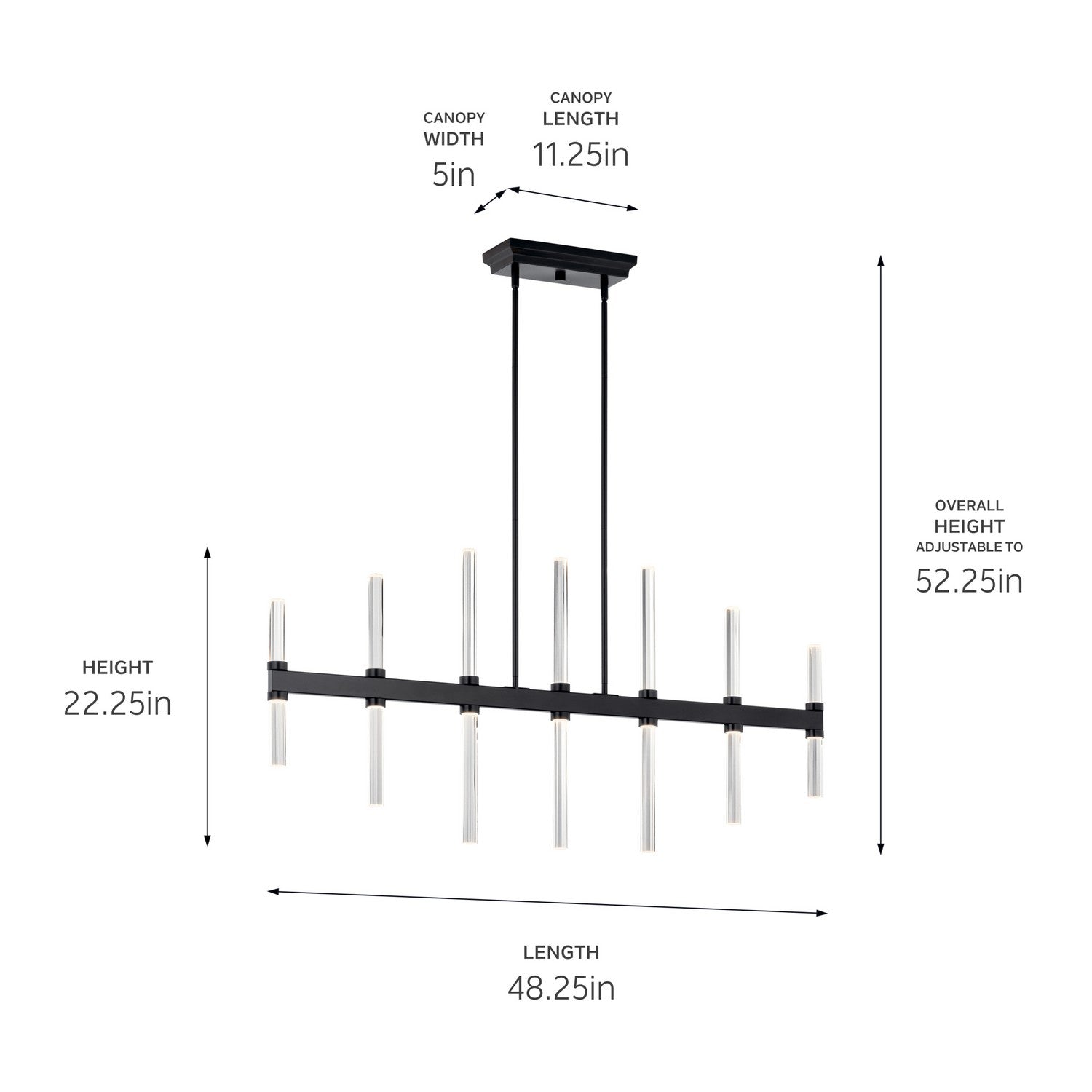 KICHLER 52670BK Sycara 48.25 Inch 14 Light Led Linear Chandelier With Faceted Crystal In Black