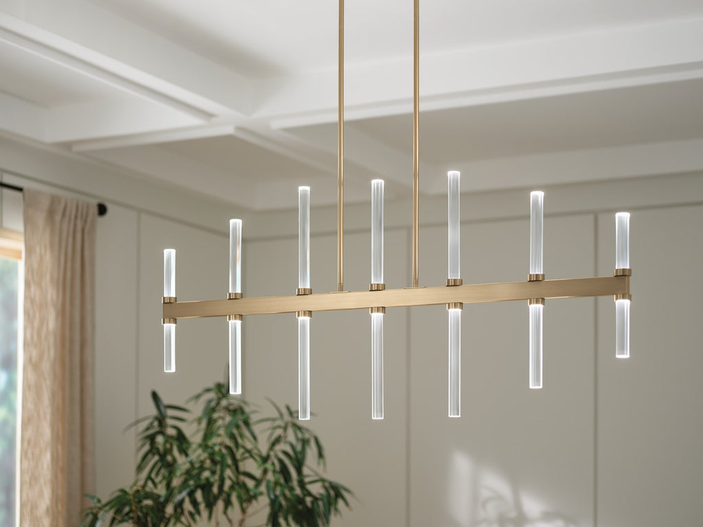 KICHLER 52670CPZ Sycara 48.25 Inch 14 Light Led Linear Chandelier With Faceted Crystal In Champagne Bronze