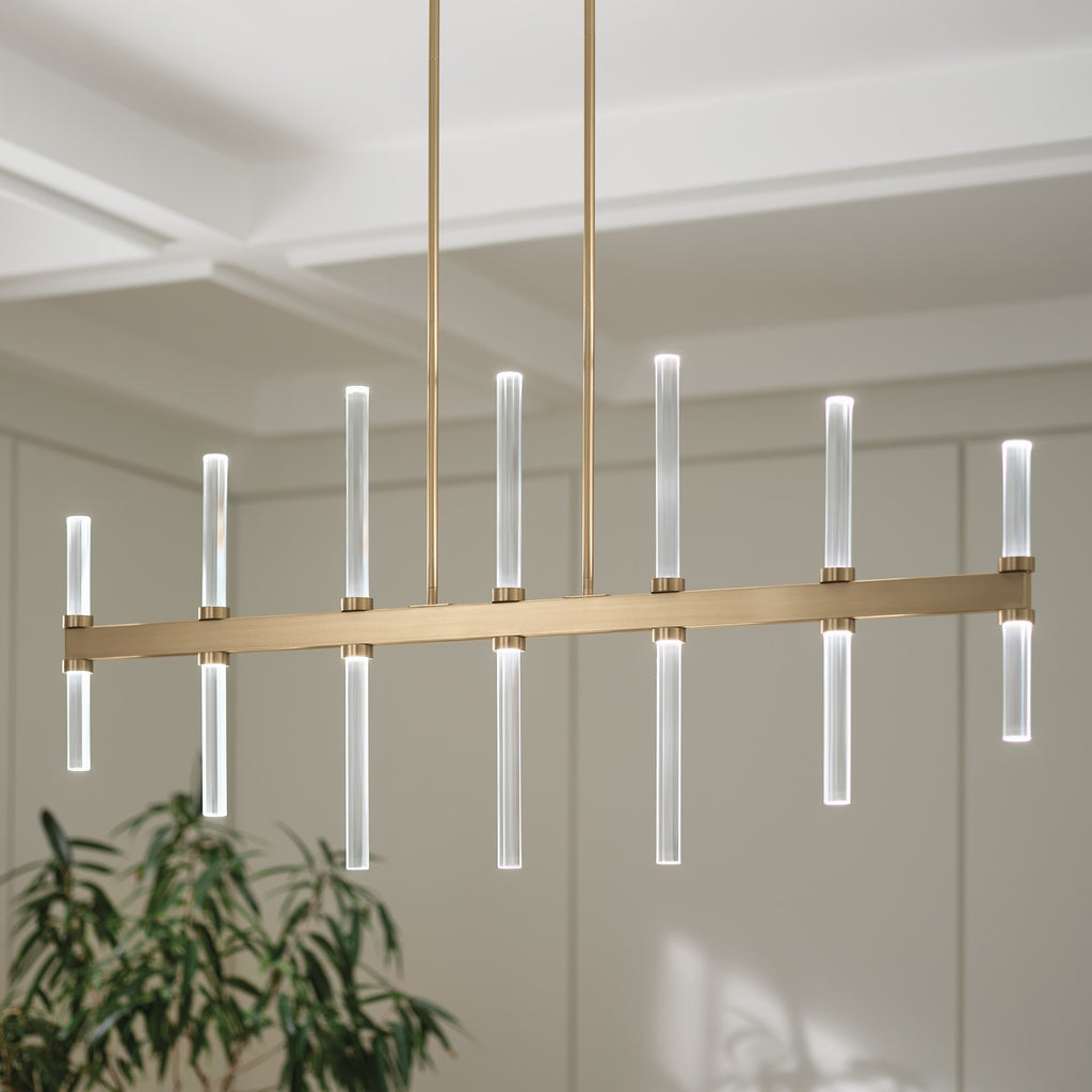KICHLER 52670CPZ Sycara 48.25 Inch 14 Light Led Linear Chandelier With Faceted Crystal In Champagne Bronze