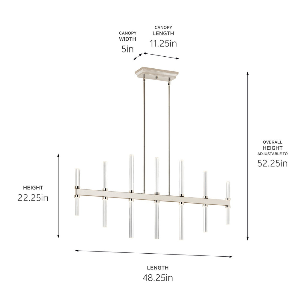 KICHLER 52670PN Sycara 48.25 Inch 14 Light Led Linear Chandelier With Faceted Crystal In Polished Nickel
