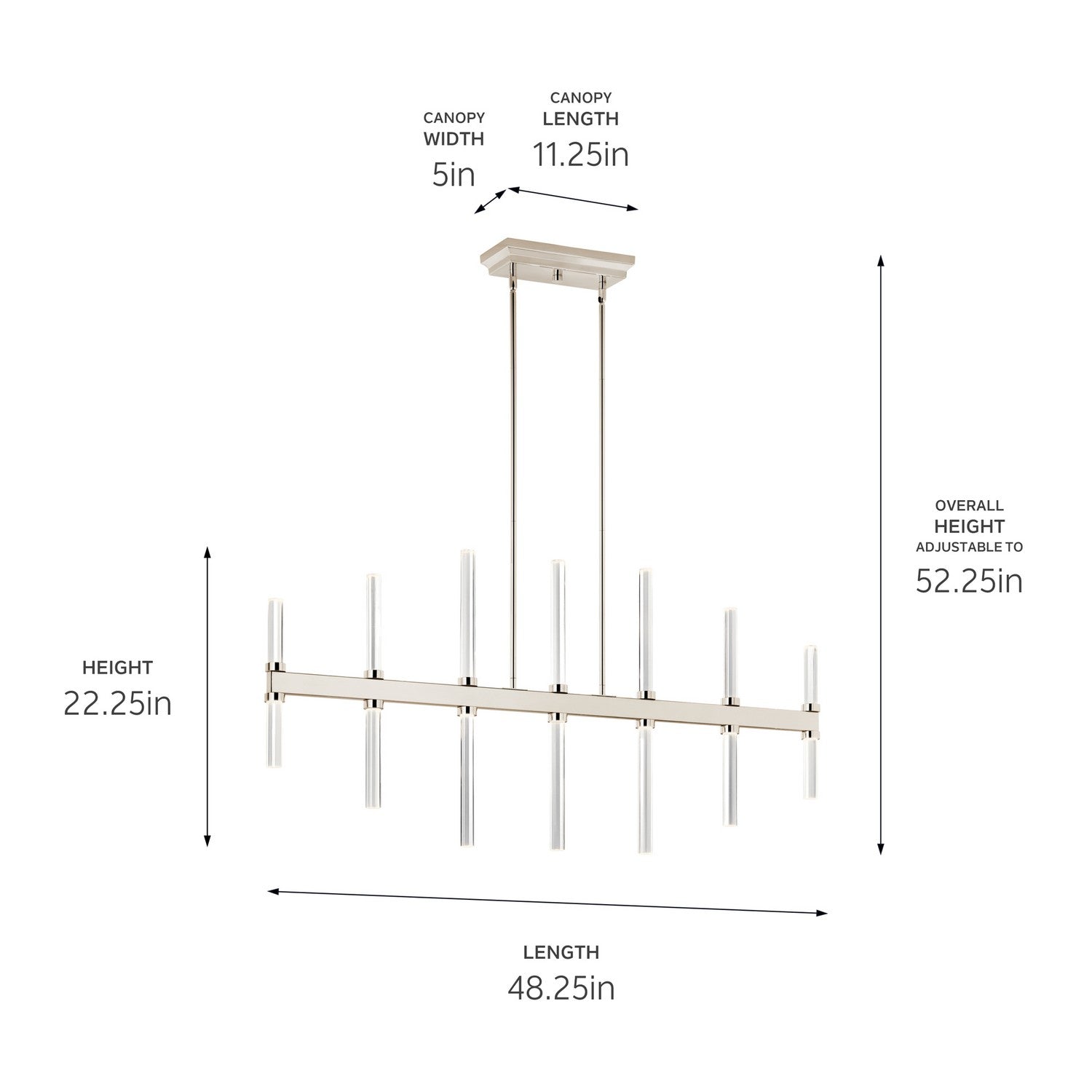 KICHLER 52670PN Sycara 48.25 Inch 14 Light Led Linear Chandelier With Faceted Crystal In Polished Nickel