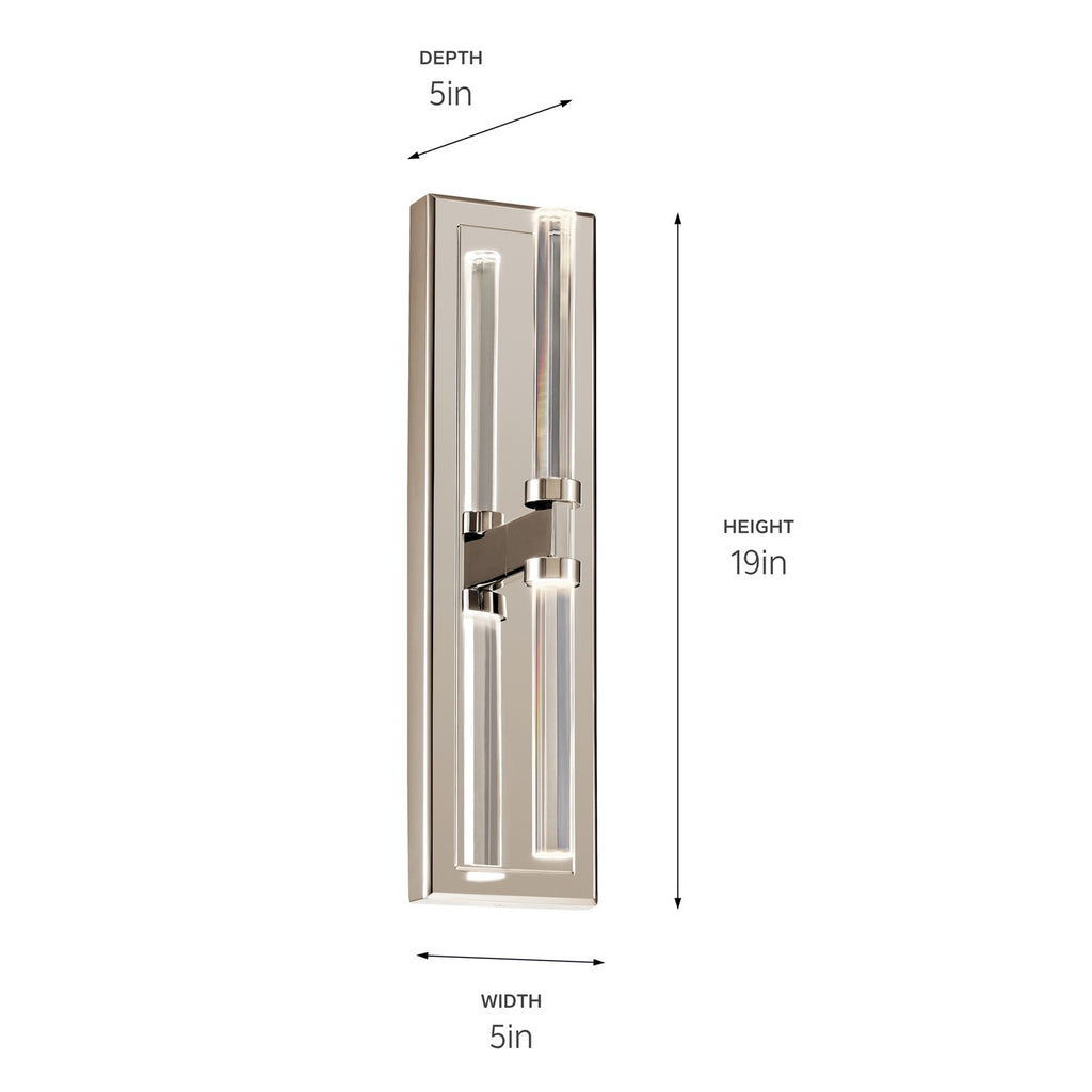 KICHLER 52671PN Sycara 19 Inch 2 Light Led Wall Sconce With Faceted Crystal In Polished Nickel