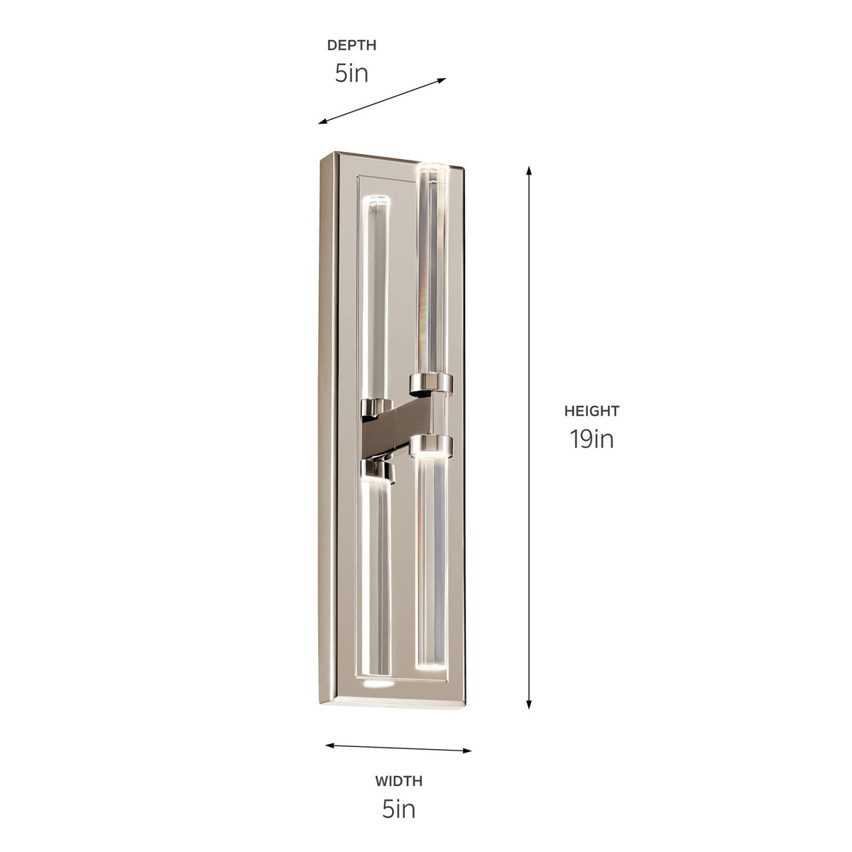 KICHLER 52671PN Sycara 19 Inch 2 Light Led Wall Sconce With Faceted Crystal In Polished Nickel