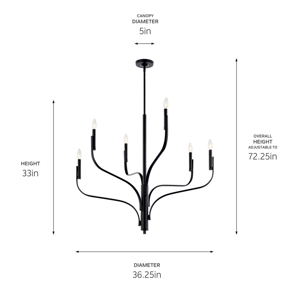 KICHLER 52673BK Livadia 36.25 Inch 6 Light Chandelier In Black