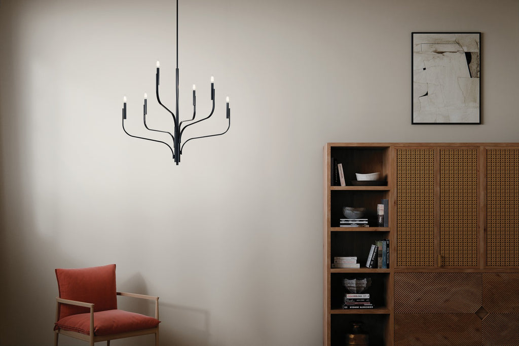 KICHLER 52673BK Livadia 36.25 Inch 6 Light Chandelier In Black