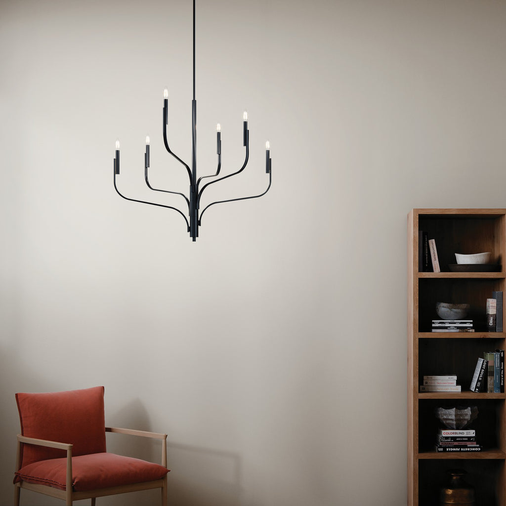 KICHLER 52673BK Livadia 36.25 Inch 6 Light Chandelier In Black