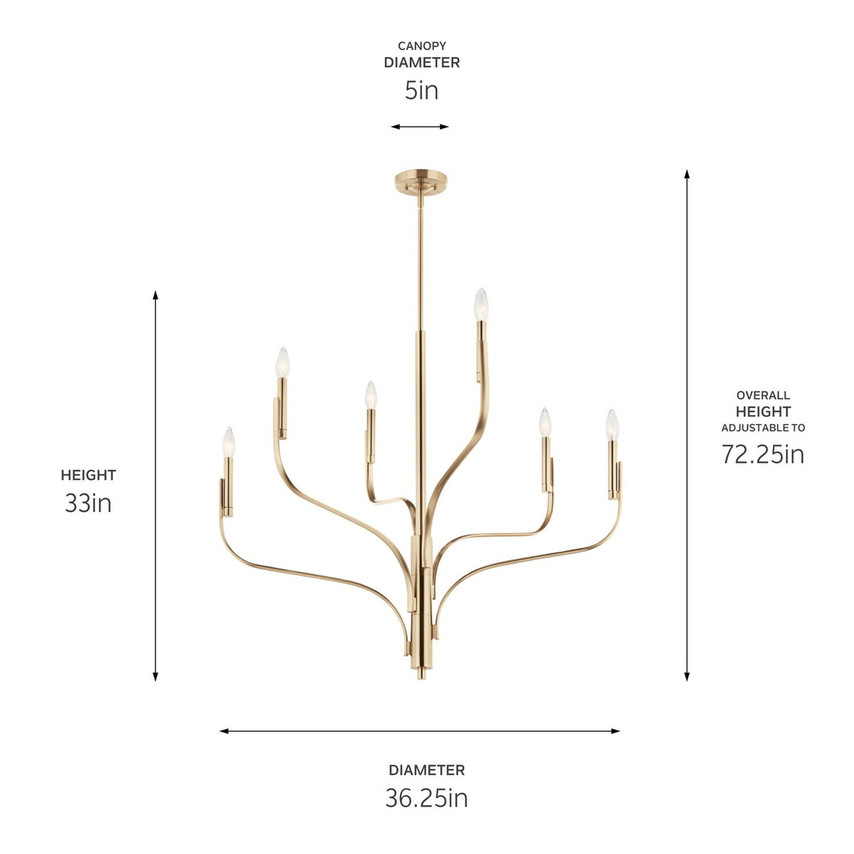 KICHLER 52673CPZ Livadia 36.25 Inch 6 Light Chandelier In Champagne Bronze