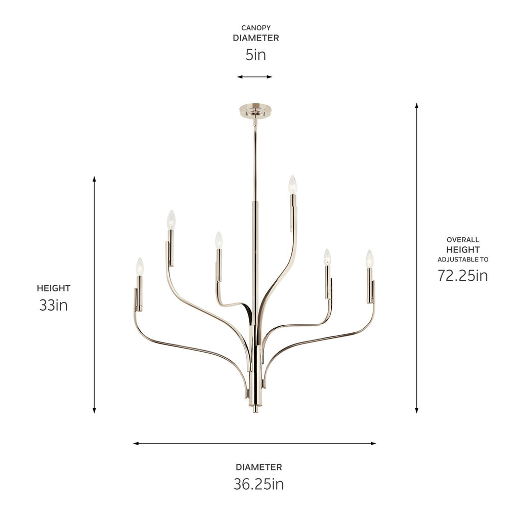 KICHLER 52673PN Livadia 36.25 Inch 6 Light Chandelier In Polished Nickel