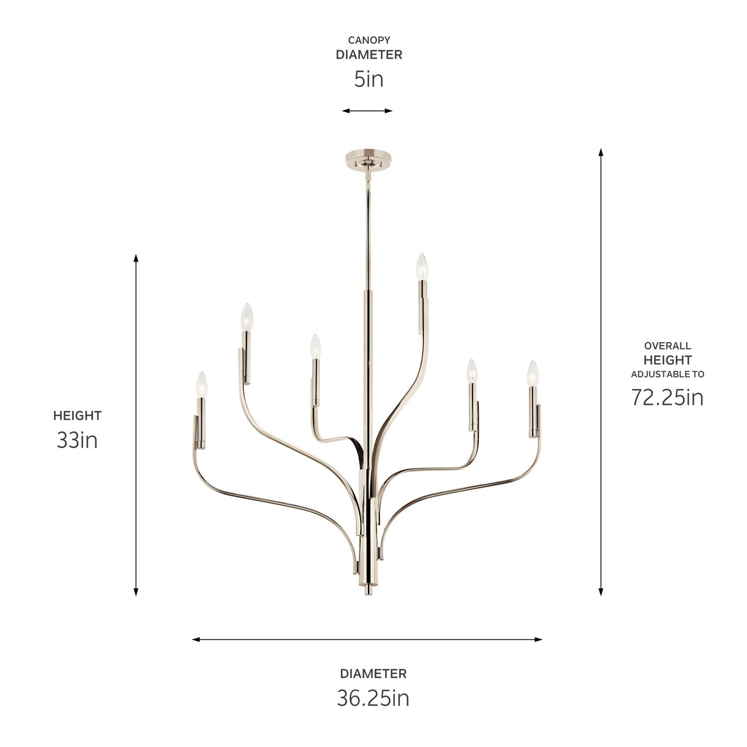 KICHLER 52673PN Livadia 36.25 Inch 6 Light Chandelier In Polished Nickel