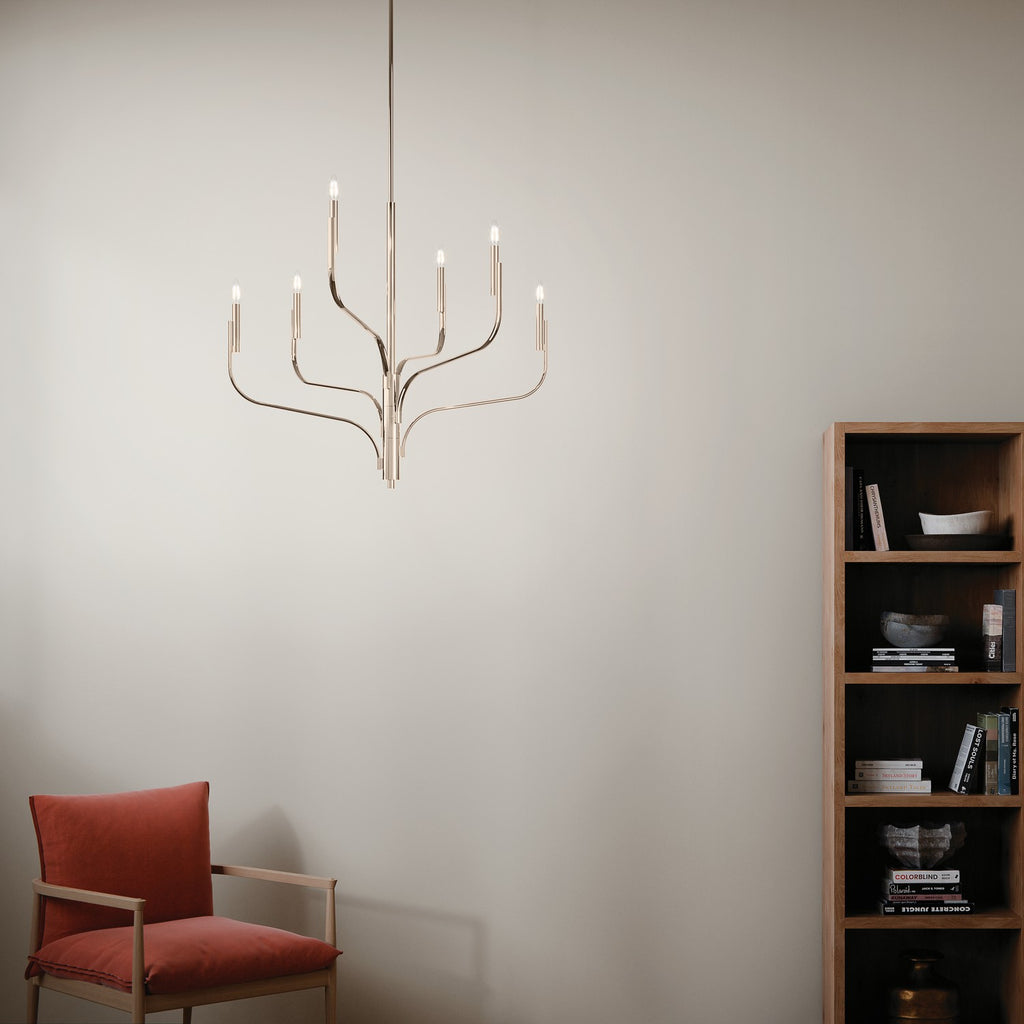 KICHLER 52673PN Livadia 36.25 Inch 6 Light Chandelier In Polished Nickel