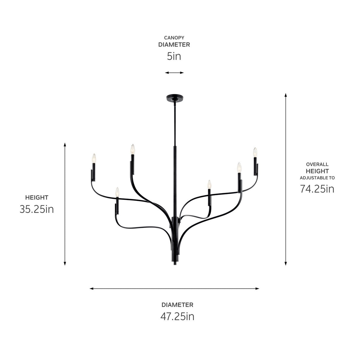 KICHLER 52674BK Livadia 47.25 Inch 6 Light Chandelier In Black