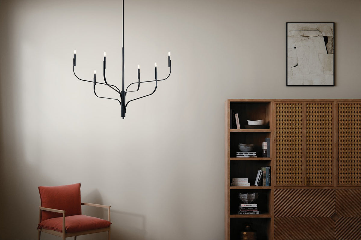 KICHLER 52674BK Livadia 47.25 Inch 6 Light Chandelier In Black