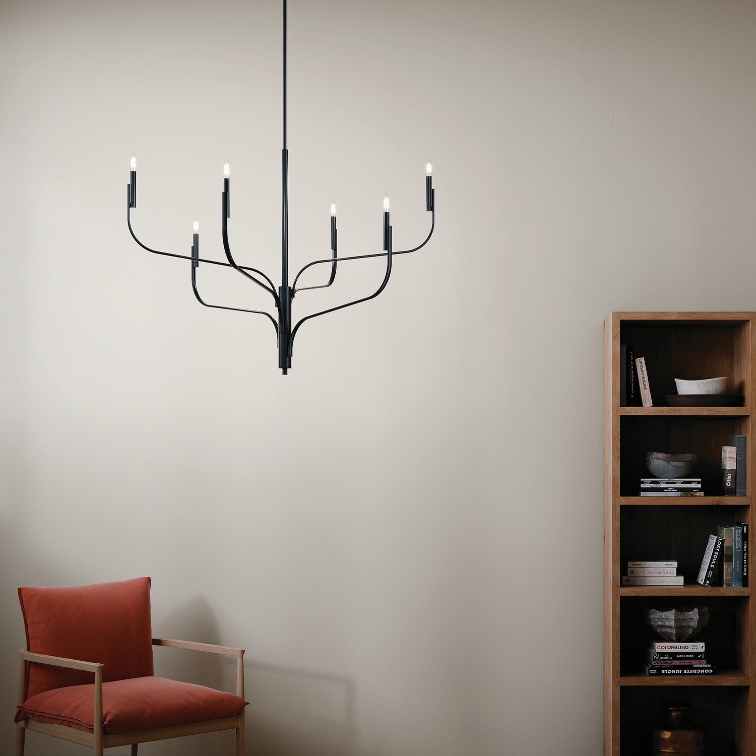 KICHLER 52674BK Livadia 47.25 Inch 6 Light Chandelier In Black