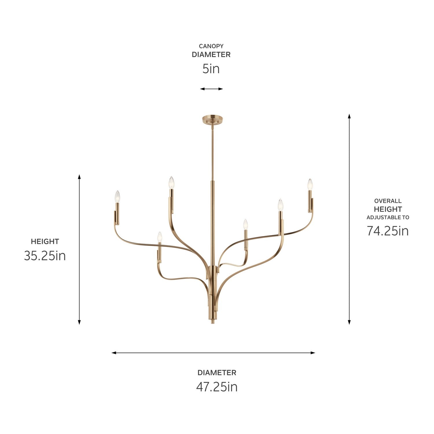 KICHLER 52674CPZ Livadia 47.25 Inch 6 Light Chandelier In Champagne Bronze