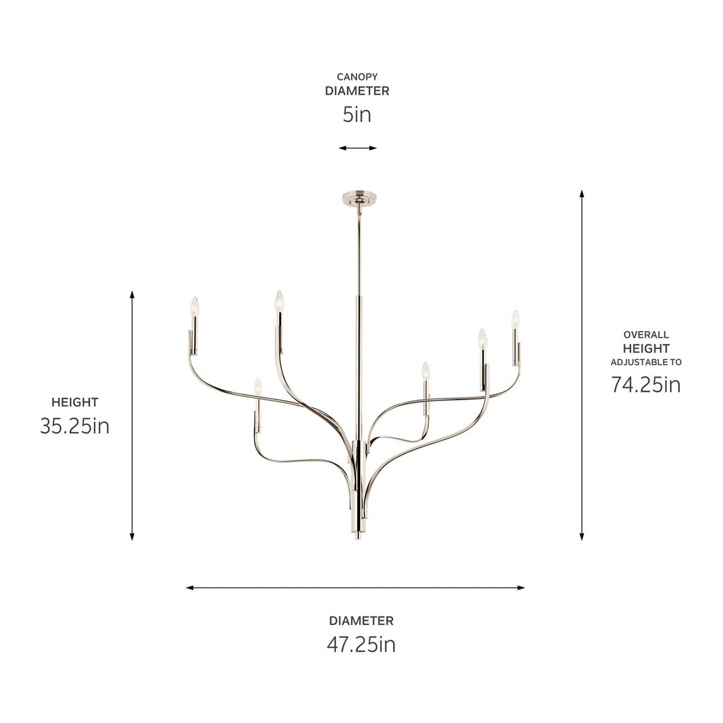 KICHLER 52674PN Livadia 47.25 Inch 6 Light Chandelier In Polished Nickel