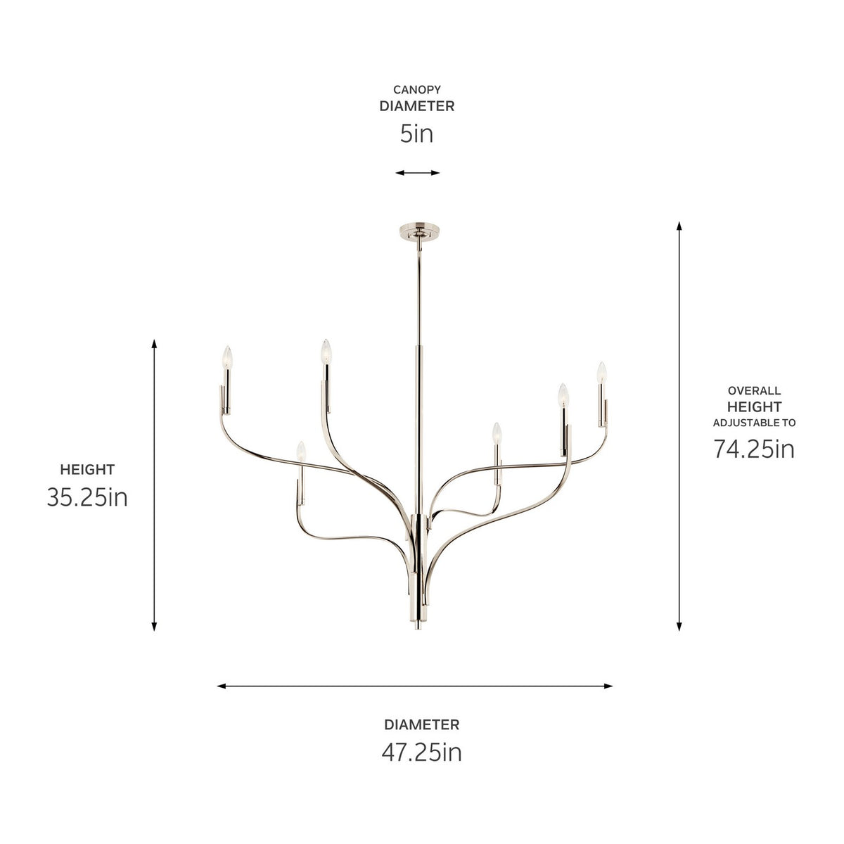 KICHLER 52674PN Livadia 47.25 Inch 6 Light Chandelier In Polished Nickel