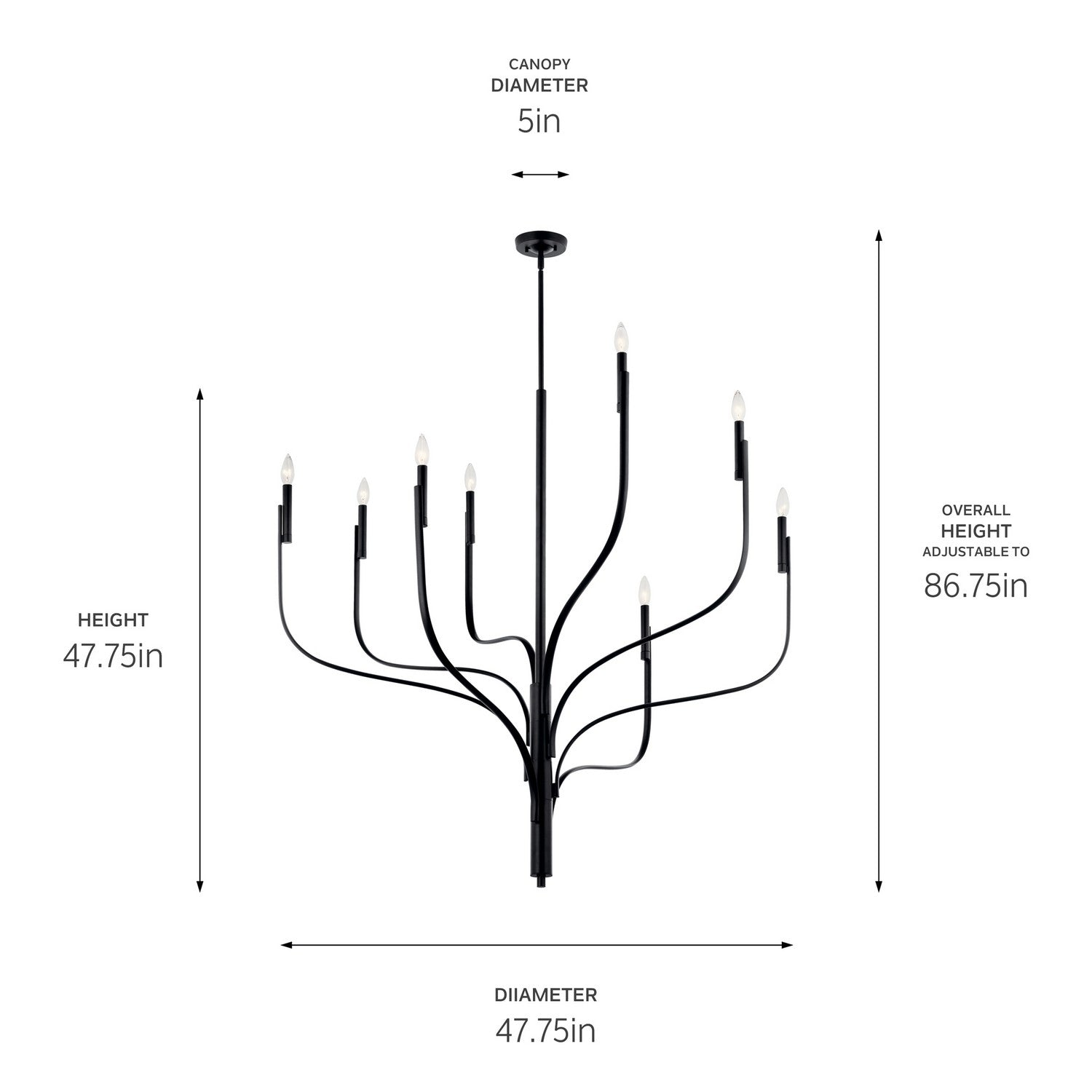 KICHLER 52675BK Livadia 47.75 Inch 8 Light Chandelier In Black