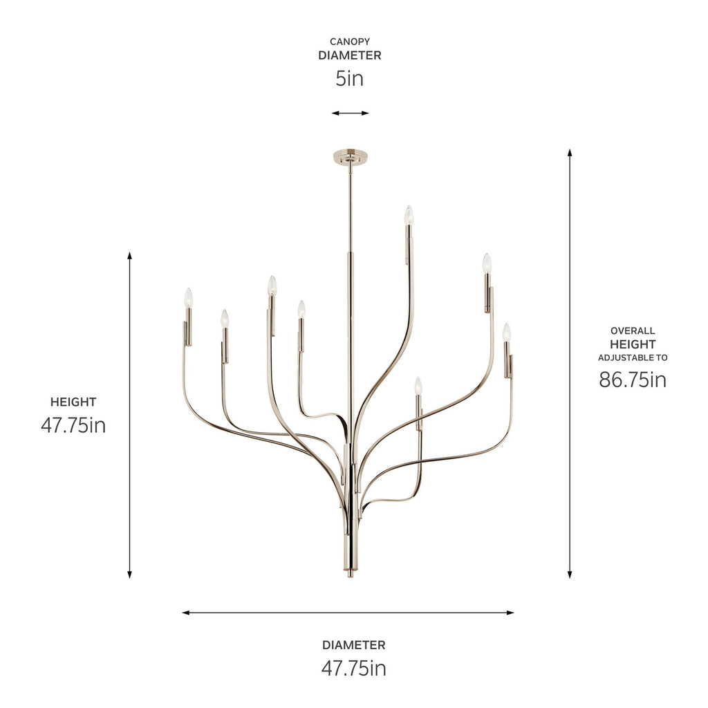 KICHLER 52675PN Livadia 47.75 Inch 8 Light Chandelier In Polished Nickel