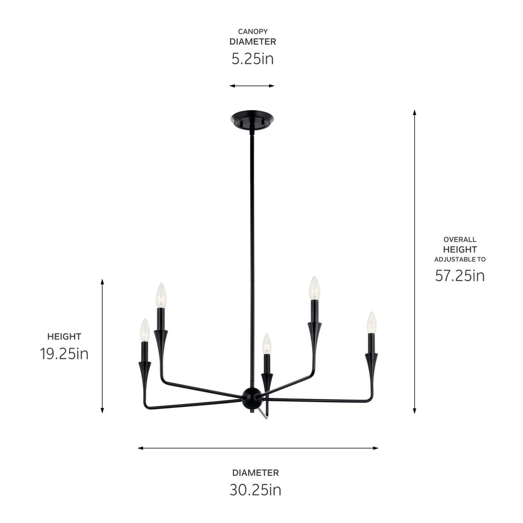 KICHLER 52689BK Alvaro 30 Inch 5 Light Chandelier In Black