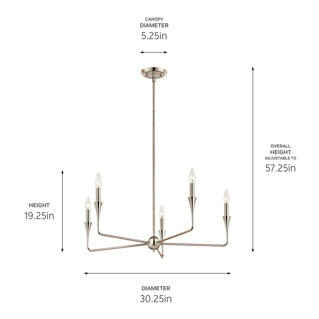 KICHLER 52689PN Alvaro 30 Inch 5 Light Chandelier In Polished Nickel