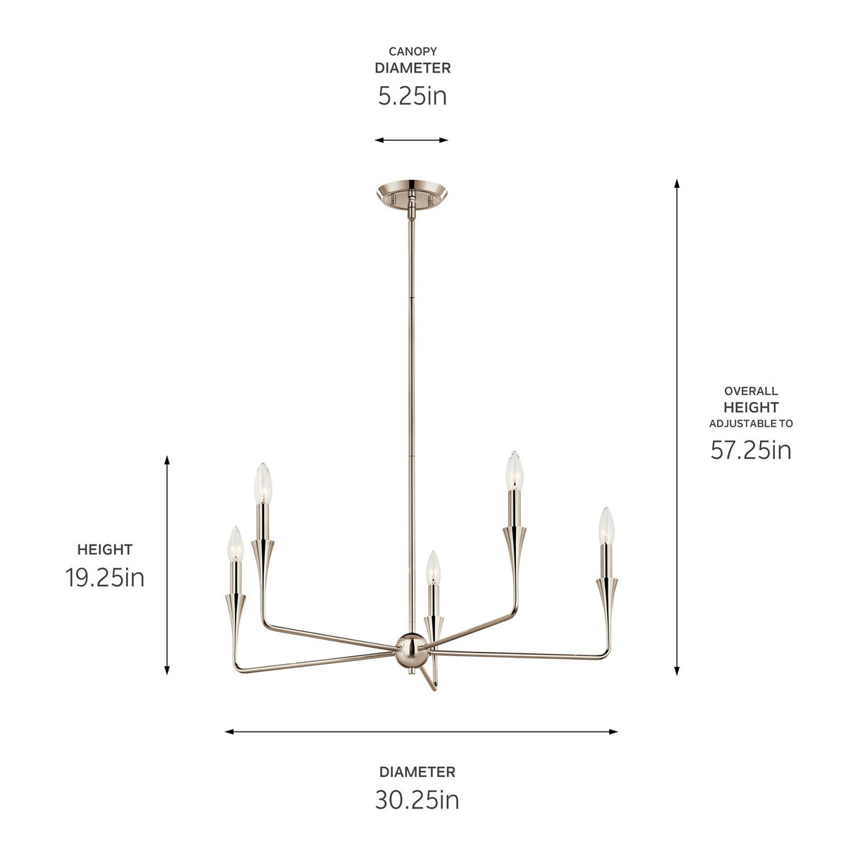 KICHLER 52689PN Alvaro 30 Inch 5 Light Chandelier In Polished Nickel