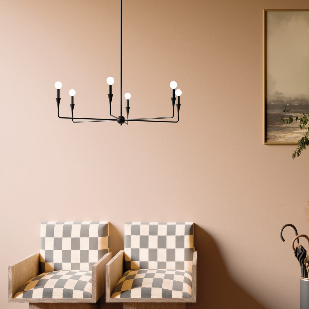 KICHLER 52690BK Alvaro 40 Inch 6 Light Chandelier In Black