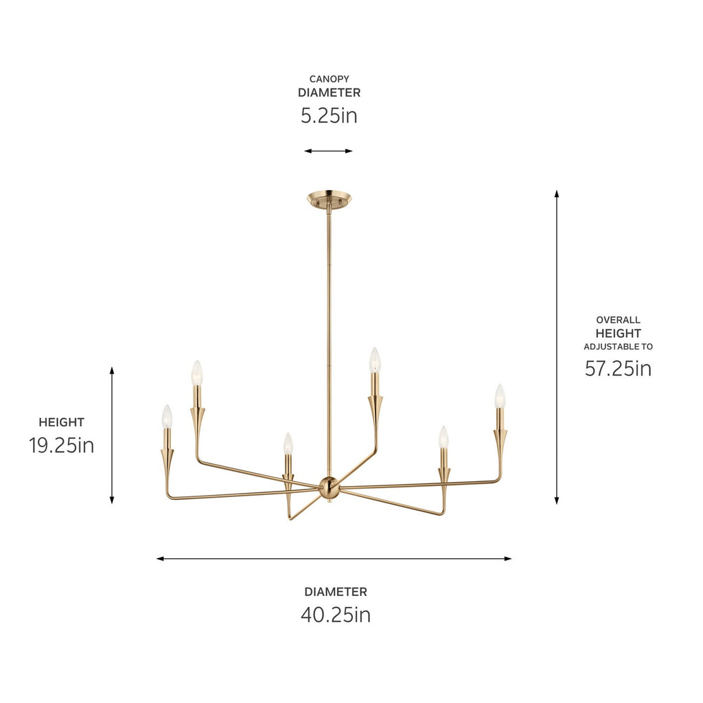 KICHLER 52690CPZ Alvaro 40 Inch 6 Light Chandelier In Champagne Bronze