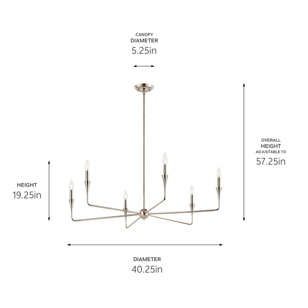 KICHLER 52690PN Alvaro 40 Inch 6 Light Chandelier In Polished Nickel