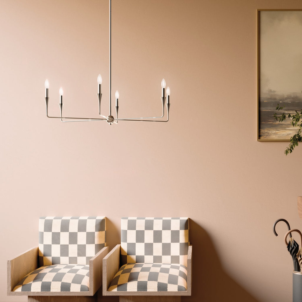 KICHLER 52690PN Alvaro 40 Inch 6 Light Chandelier In Polished Nickel