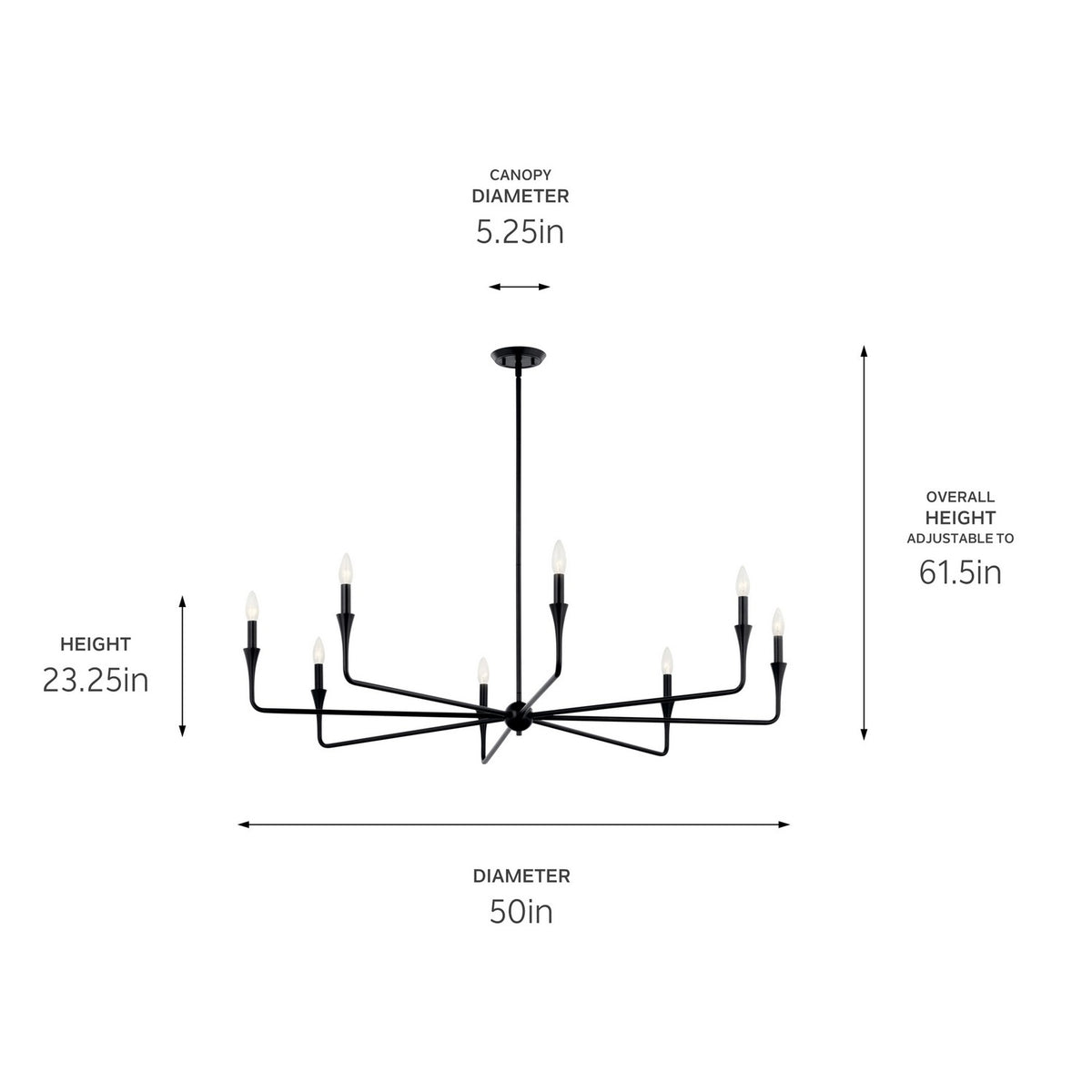 KICHLER 52691BK Alvaro 50 Inch 8 Light Chandelier In Black