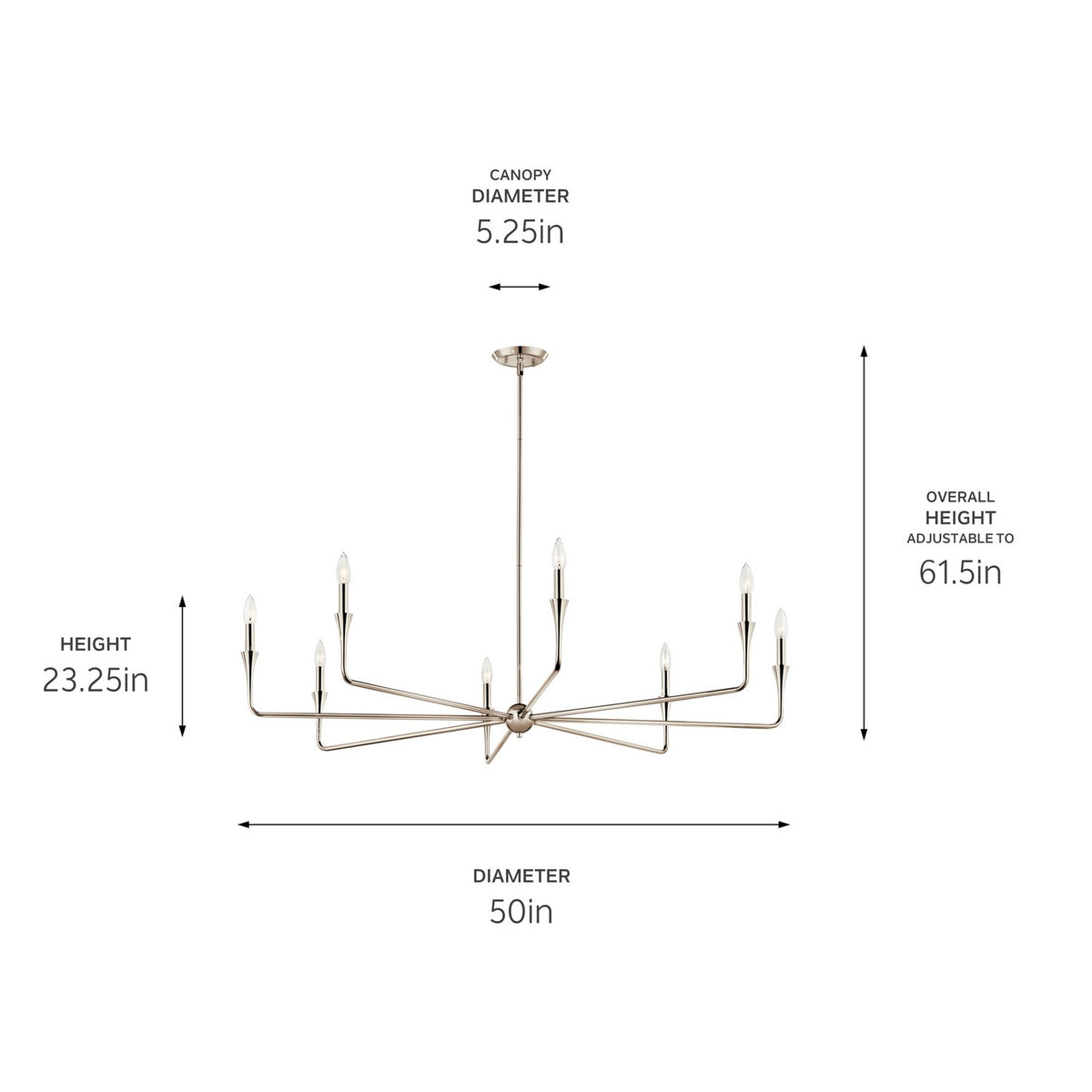 KICHLER 52691PN Alvaro 50 Inch 8 Light Chandelier In Polished Nickel