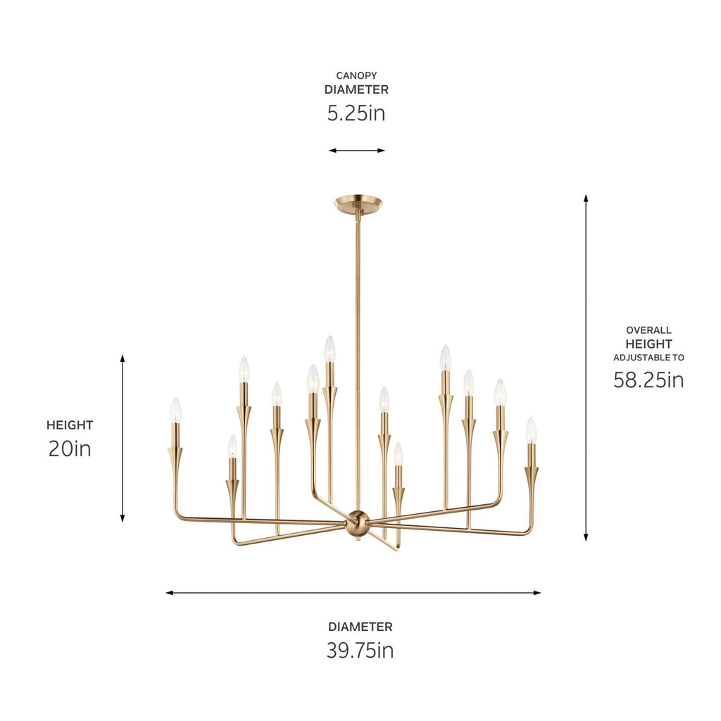 KICHLER 52692CPZ Alvaro 39.75 Inch 12 Light Multi-Tier Chandelier In Champagne Bronze