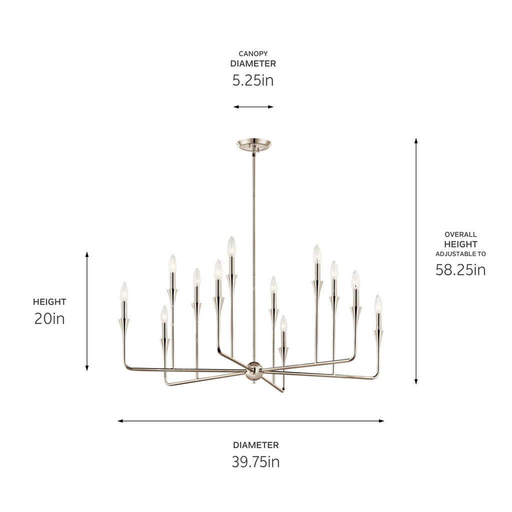 KICHLER 52692PN Alvaro 39.75 Inch 12 Light Multi-Tier Chandelier In Polished Nickel