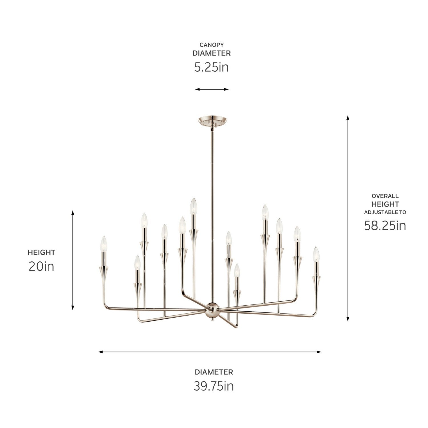 KICHLER 52692PN Alvaro 39.75 Inch 12 Light Multi-Tier Chandelier In Polished Nickel