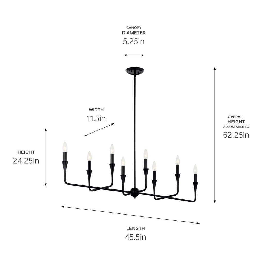 KICHLER 52693BK Alvaro 45.5 Inch 8 Light Linear Chandelier In Black