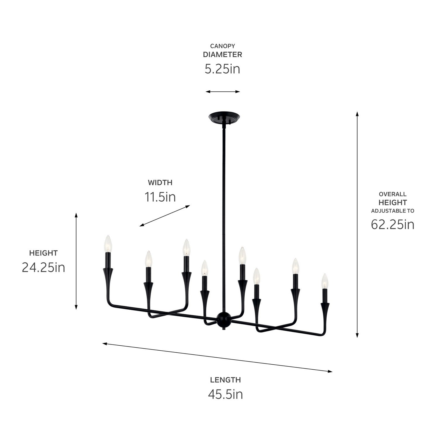 KICHLER 52693BK Alvaro 45.5 Inch 8 Light Linear Chandelier In Black