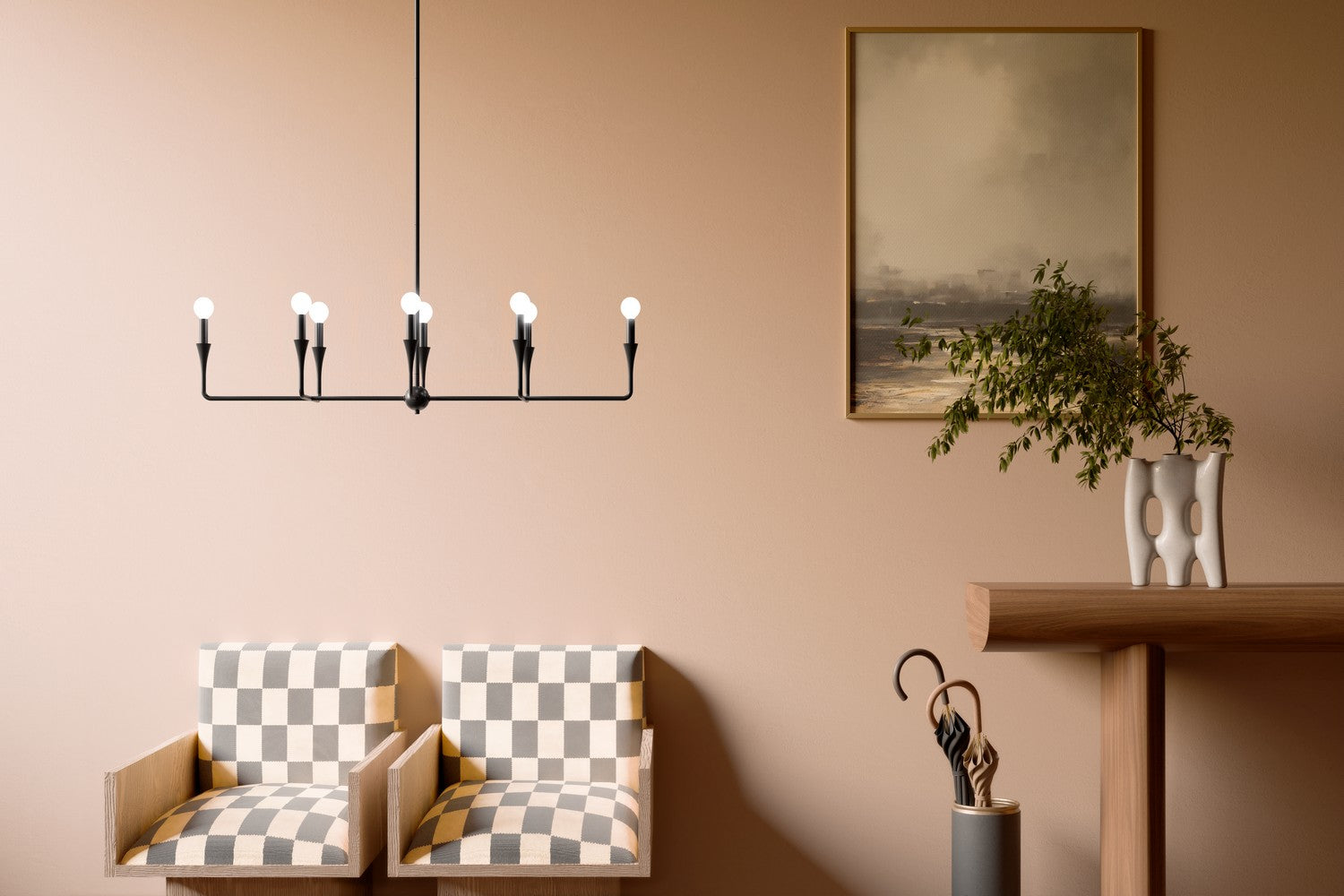KICHLER 52693BK Alvaro 45.5 Inch 8 Light Linear Chandelier In Black