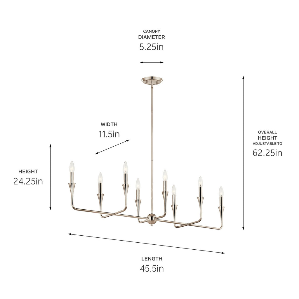 KICHLER 52693PN Alvaro 45.5 Inch 8 Light Linear Chandelier In Polished Nickel