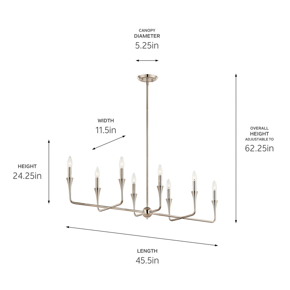 KICHLER 52693PN Alvaro 45.5 Inch 8 Light Linear Chandelier In Polished Nickel