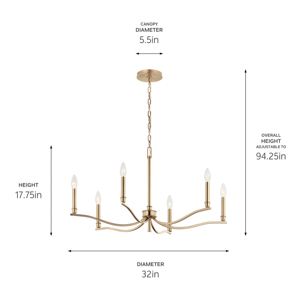 KICHLER 52695CPZ Malene 32 Inch 6 Light Chandelier In Champagne Bronze