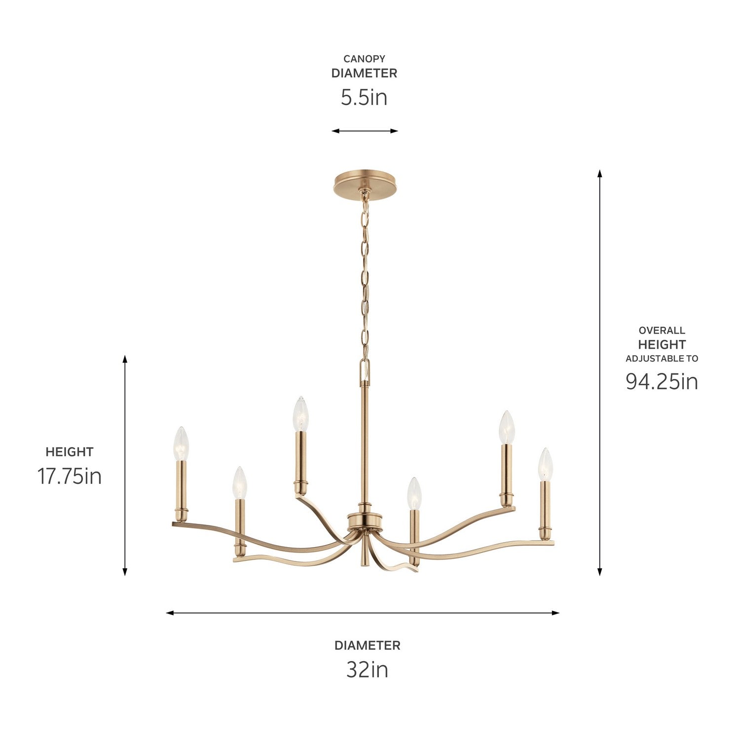 KICHLER 52695CPZ Malene 32 Inch 6 Light Chandelier In Champagne Bronze